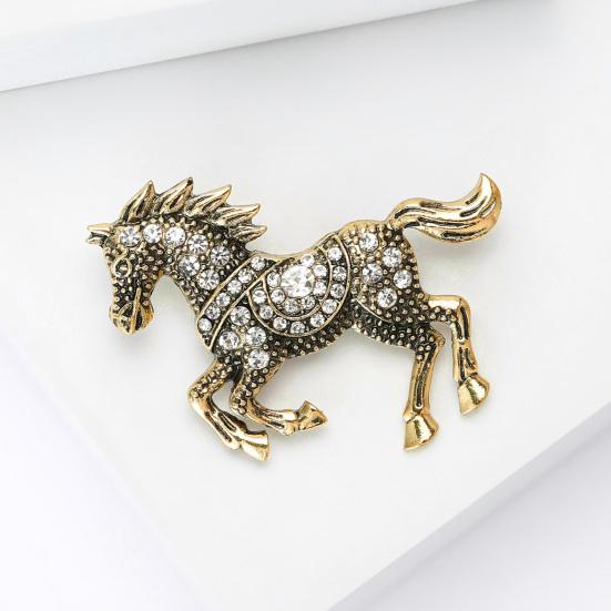 Yousheng Vintage Rhinestone Horse Brooch Alloy Running Horse Lapel Pin Sweater Cardigan Coat Business Suit Decoration Men Women Clothing Accessories