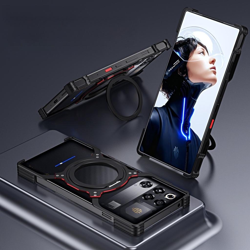 Phone Cases Nubia,Borderless Shockproof Case with Mechanical Arm, Metal Heat Dissipation, Magnetic Kickstand