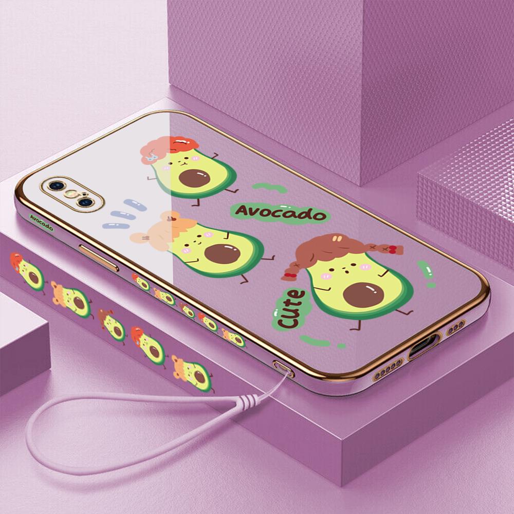 

Милый чехол для телефона с покрытием из фруктов и авокадо для OPPO A98 5G A15 Realme C3 VIVO V21E Infinix HUAWEI P30, мягкий чехол с квадратным краем Tecno Spark 20 Pro фиолетовый