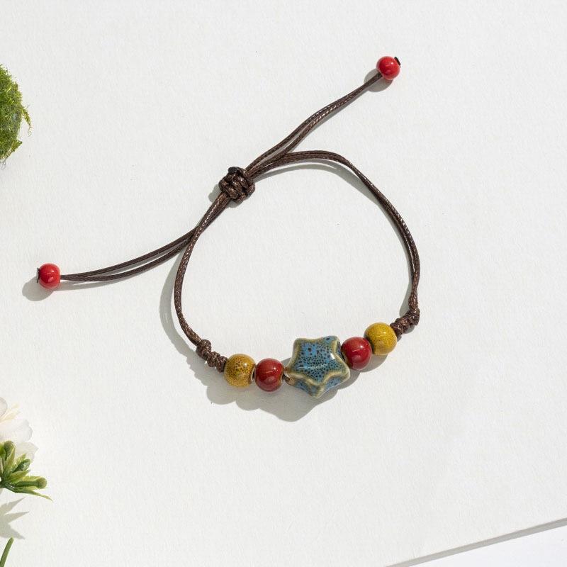 Retro Ethnic Style Ceramic Bracelet - Chinese-style Colorful Porcelain Beads Woven Bracelet