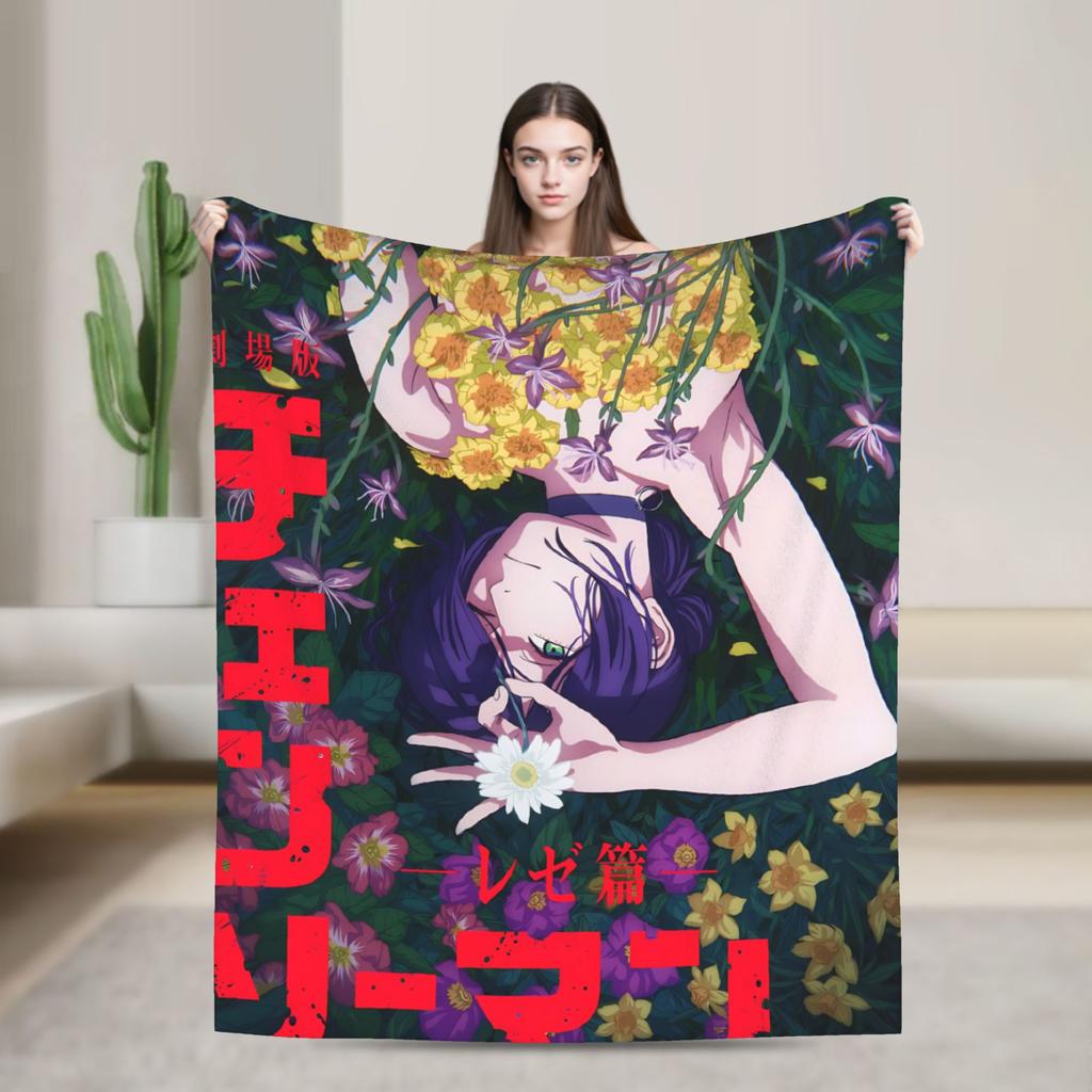 Chainsaw Man Reze Blankets Quality Soft Bedding Throws Winter Airplane Travel Living Room Funny Bedspread