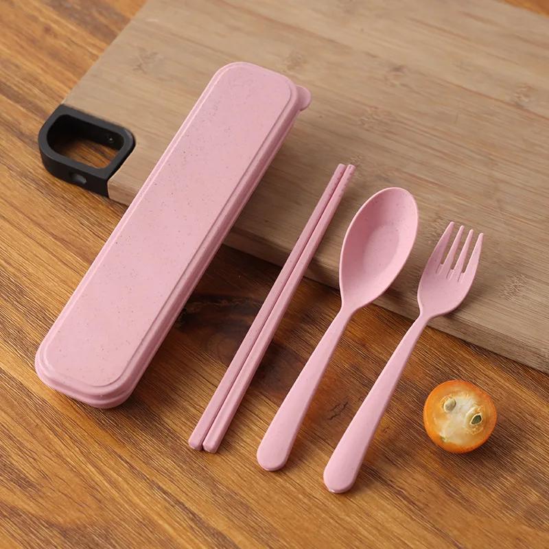 

Camping utensil set reusable utensils set with case cutlery set forks spoon tableware chopsticks for travel picnic camping рожевий