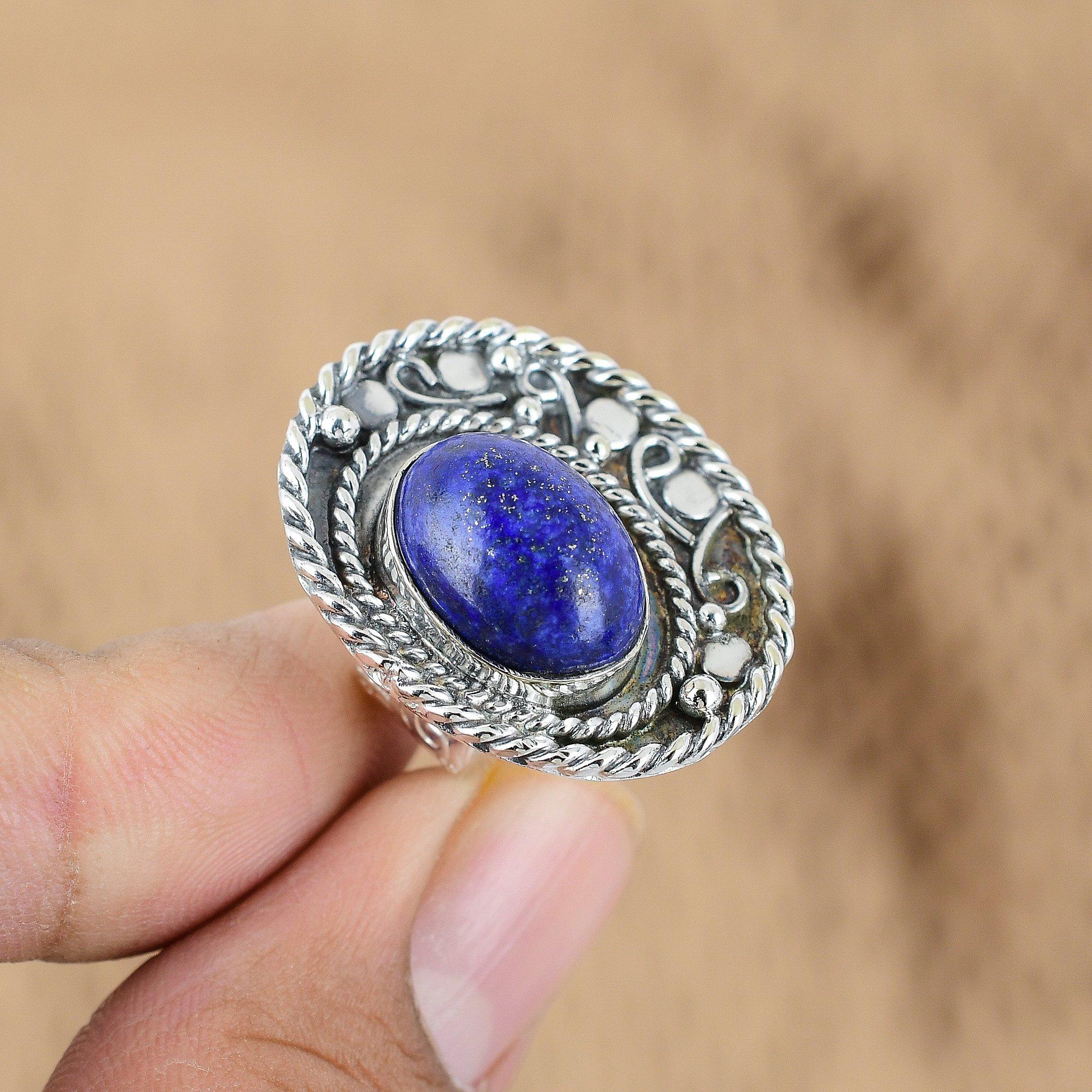 

Oval September Birth Lapis Lazuli Stone Wedding Ring Jewelry 925 Sterling Silver Yes