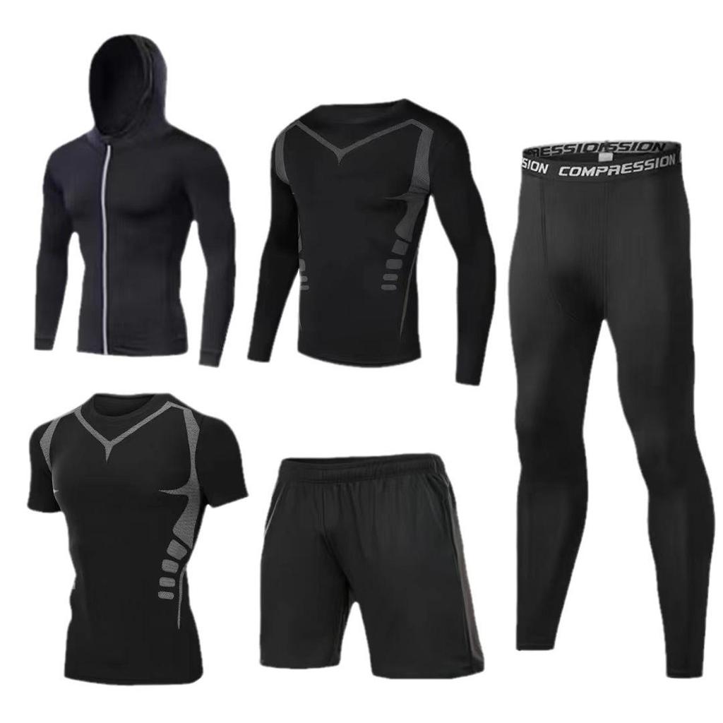 Men's 5-Piece Outdoor Running Set: High Elastic, Breathable, Quick-Drying Fitness Sportswear