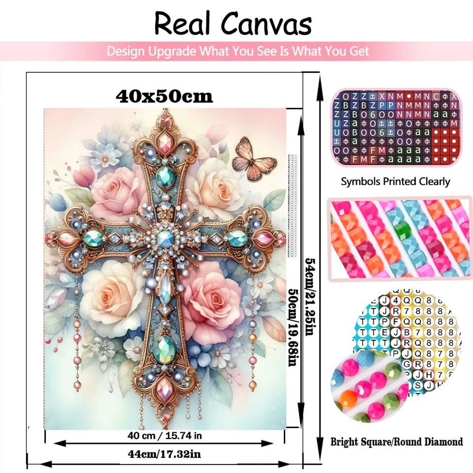5DDIY Diamond Painting Colorful Cross Butterfly Jewelry Cross Embroidery Set  with Diamond Embroidery Flower Home Decoration