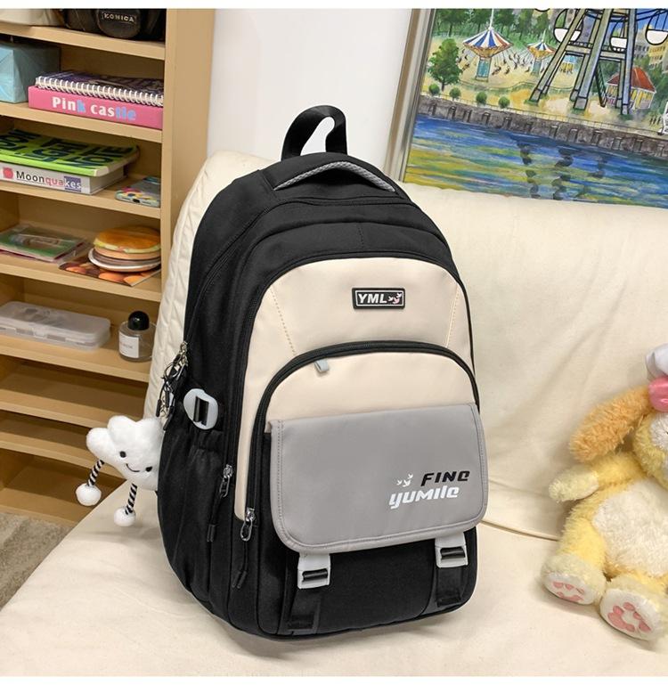 Schoolbag Trendy Versatile Color Matching Backpack Women's Lightweight Simple Large Capacity Junior and High School Student School Bag Short Trip