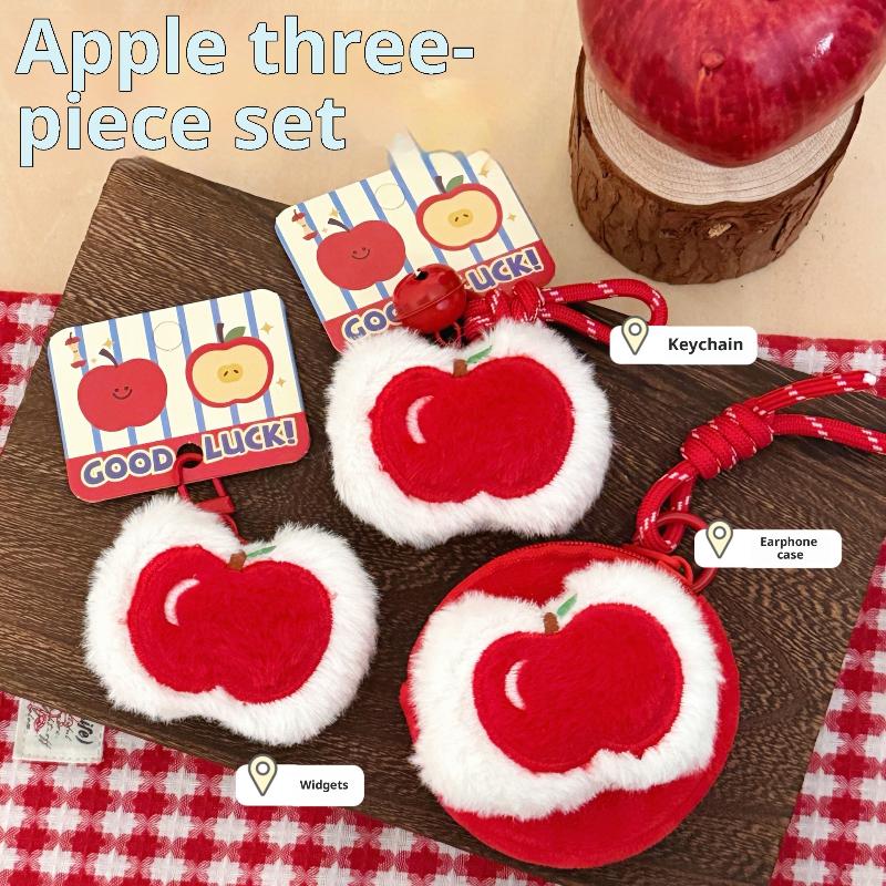 Schattige Pluche Fruit Appel Hanger Sleutelhanger Portemonneetje Zacht Pluche Rits Kleine Portemonnee Rugzak Sleutelhanger Decoratieve Hanger Cadeaus