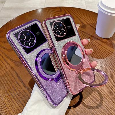 Custodia Glitterata alla Moda a Specchio Per VIVO X27 X60 X70 X80 Pro Per Vivo X90 Pro X100 Pro X90 X100 Staffa Magnetica Placcatura Cover per Telefono