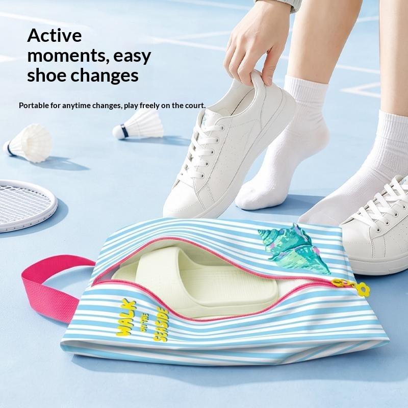 Breathable Water Resistant Shoe Storage Bag With Zipper Cute Striped Print Perfect For Travel Beach Trips Daily Use