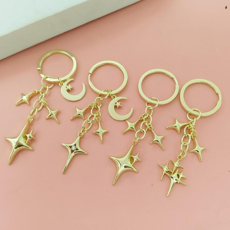Inspired Alloy Keychain Pendant Featuring Star and Moon Openwork Pattern Compact Gift for Jewelry Lovers