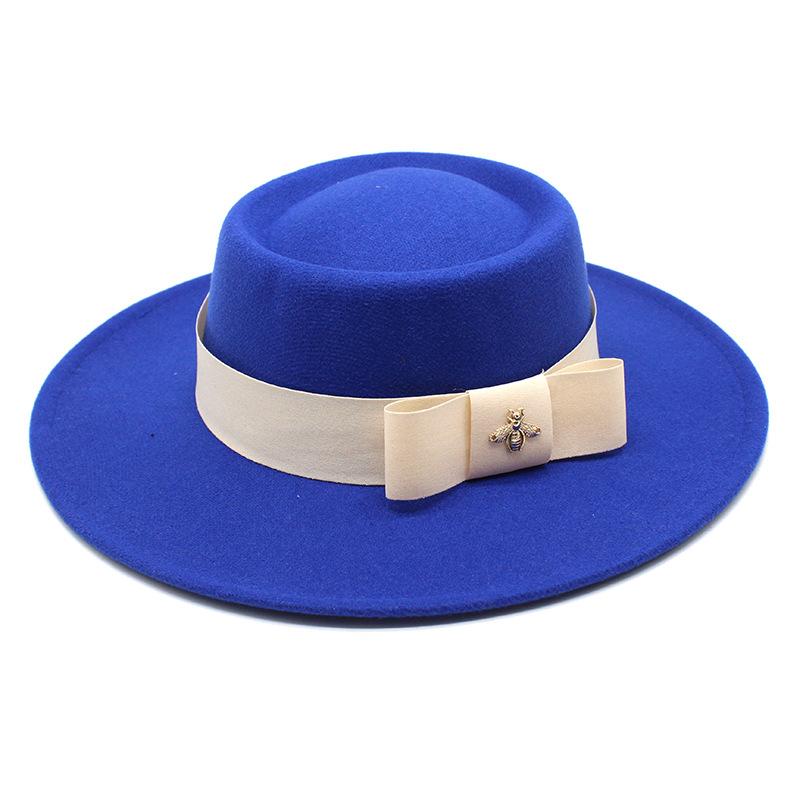British Elegant Ring-Shaped Concave Flat-Topped Woolen 8.5Cm Top Hat Men'S And Women'S Flat-Topped Woolen Top Hat