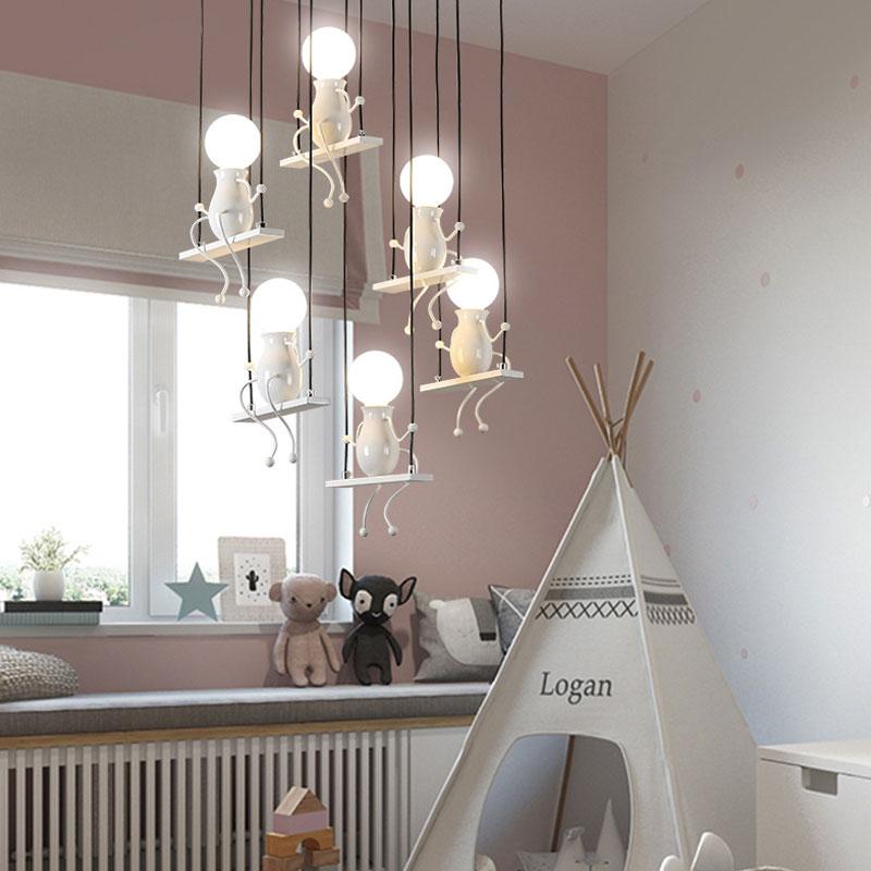 E27 Cartoon Little Man LED Pendant Lamp Creative Swing People Pendant Ceiling Lamp Kids Baby Children‘s Room Chandelier Decor