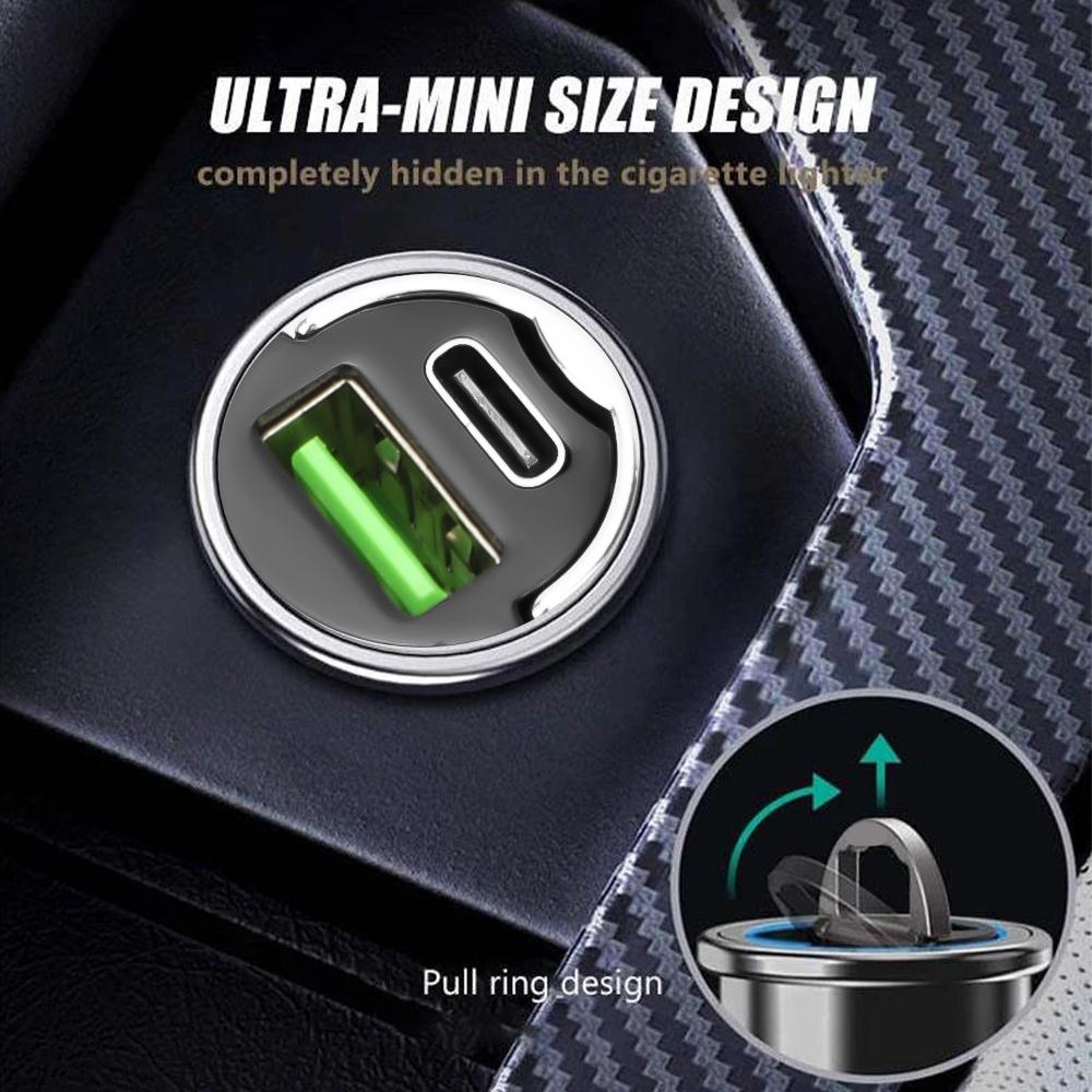 Car Charger Lighter PD Fast Charging For IPhone QC3.0 12V-24V Mini USB Type C Mini Car Phone Charger For Samsung Huawei xiaomi