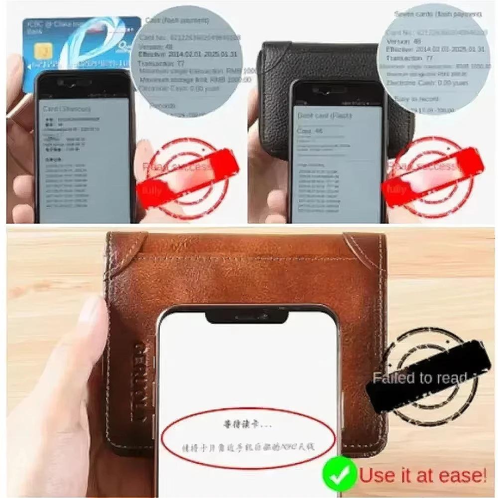 Men Wallet Genuine Leather Rfid Blocking Trifold Wallet Vintage Thin Short Multi ID Credit Card Holder Male Purse Money