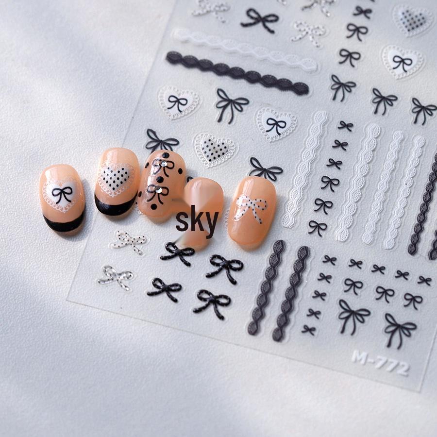 

TENSOR M-772 Black & White Bow Cartoon Jelly Series Nail Stickers: Self-Adhesive