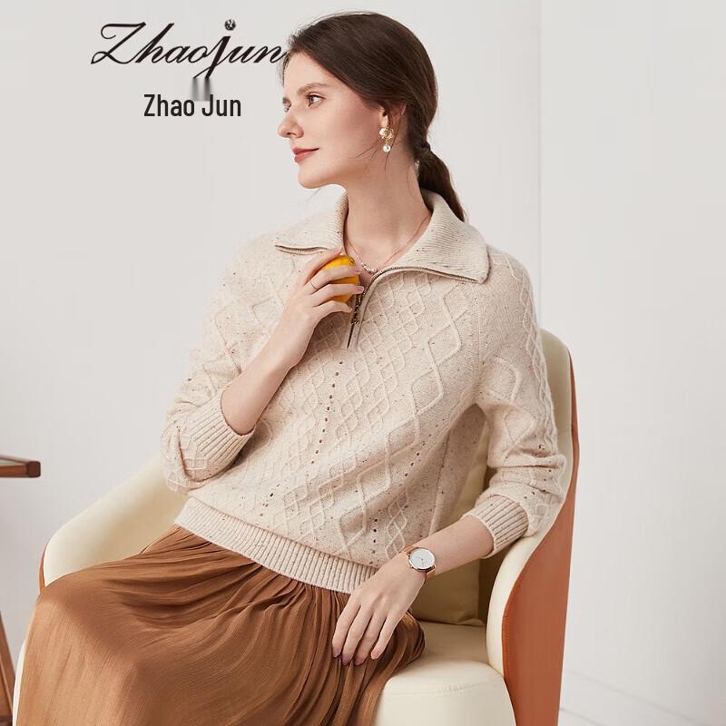 

Zhaojun Women s Cable-Knit Full-Zip Pure Cashmere Sweater S