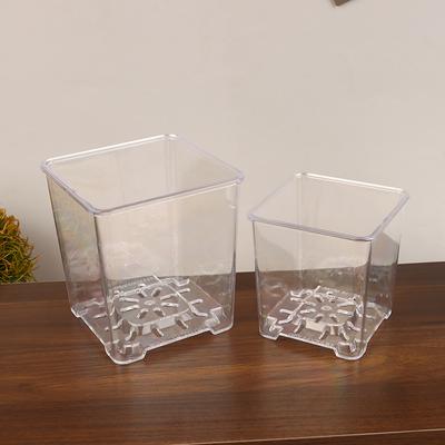 Square Transparent Acrylic Flower Pots Breathable Bonsai Plant Pot Desktop Decoration For Garden Yard Living Room Balcony