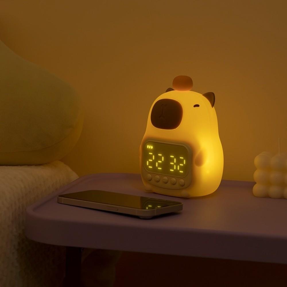 Creative Cartoon Capybara Alarm Clock Silicone USB Rechargeable Capybara Night Light Charging ABS Bedside LED Clock Living Room