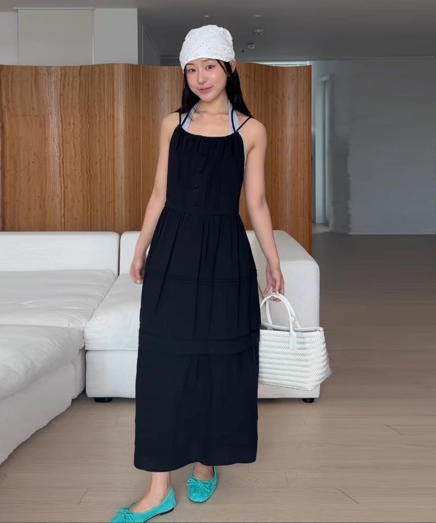 Anout Detachable Cotton Maxi Dress Black