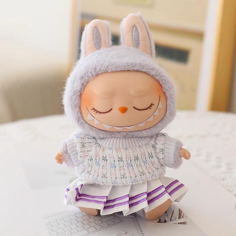 Labubu Sweater JK Dress Set Cozy Outfit for 17cm Vinyl Dolls Trendy Schoolgirl