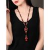 GEMCHIC Damen Vintage Ethnischer Stil Lange Pulloverkette mit Roten Perlen und Fischanhänger aus Legierung Chinesischer Klassischer Schmuck