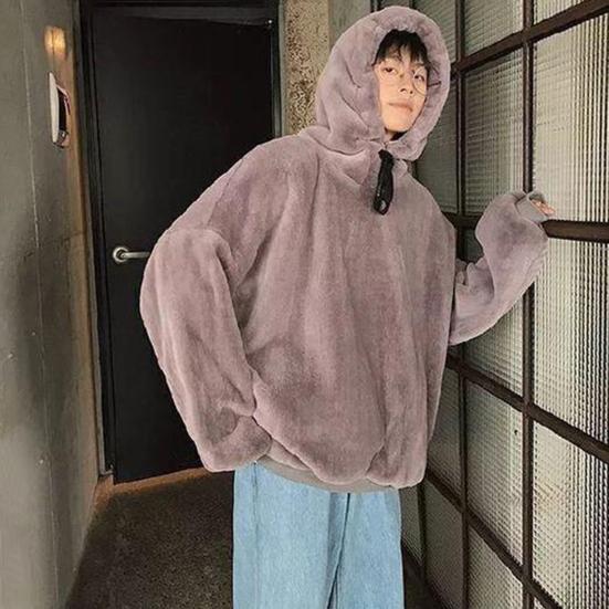 Kordelzug Lange Ärmel Elastische Bündchen Dick Warm Pullover Hoodie Herbst Winter Einfarbige Beidseitige Plüsch Unisex Kapuzenpullover