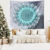 2D Aesthetic Mandala Tapestry, Grey Tie Dye & Turquoise Floral Background Cloth