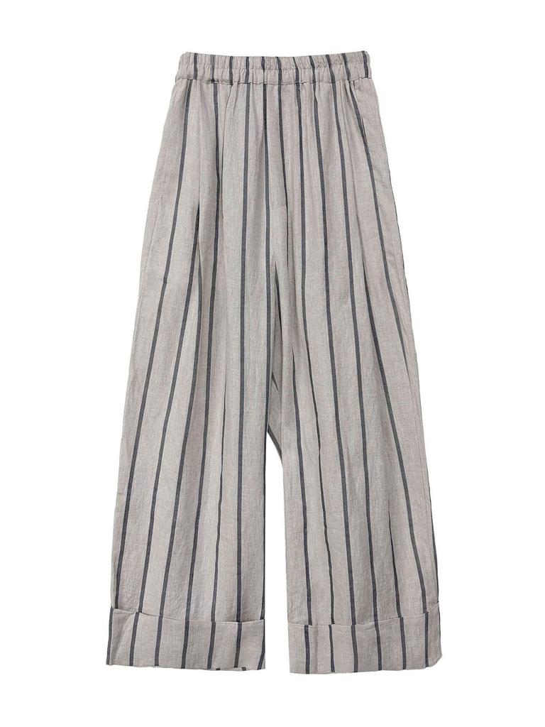 Lu Xi Japanese Retro Linen Striped Wide-Leg Pants - Spring 2026