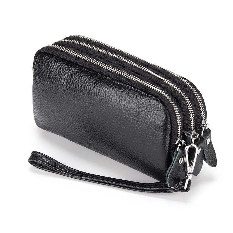 Women Long Wallet Genuine Leather 3-Layer Zipper Purse Bag Large Capacity Wristlet Clutch Wallets Phone Bag Money Purses