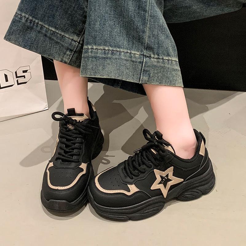 Star Casual Sneakers Soft-soled Shock-absorbing Running Shoes Women's New Spring and Autumn Black Dad Shoes Women's