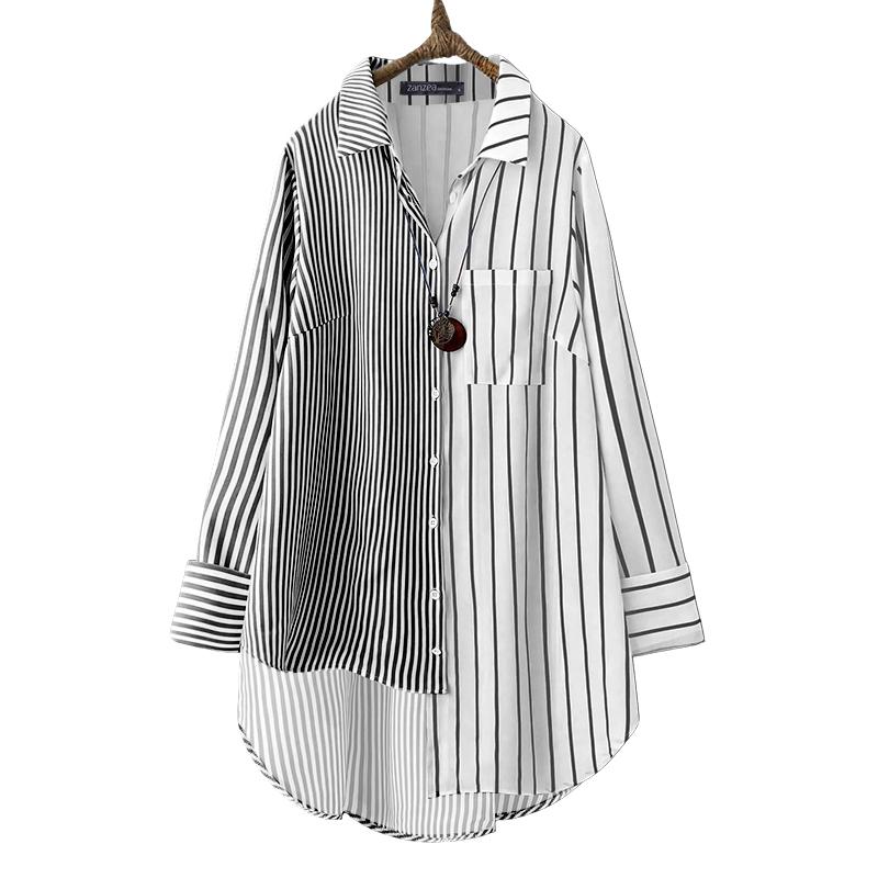 

ZANZEA Женская повседневная блузка с отложным воротником и длинными рукавами в нерегулярную полоску 4XL чёрный