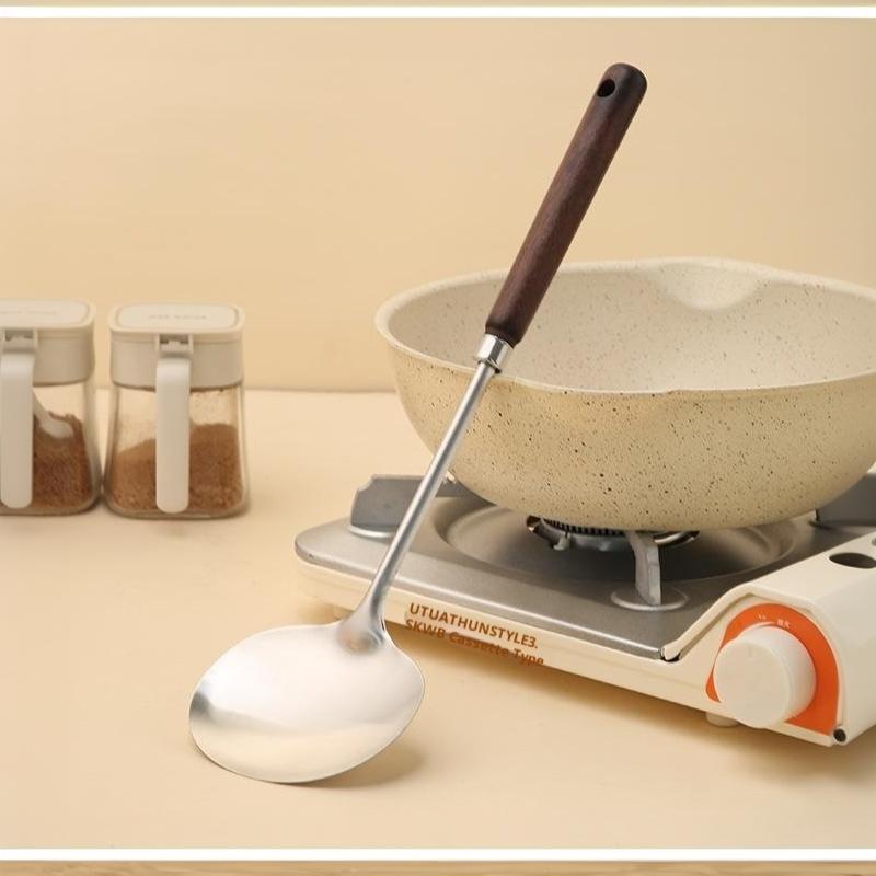 Stainless Steel Cooking Utensil Ergonomic Non-slip Wooden Handle Food Safe Cookware for Home Kitchen Student Dorm Use