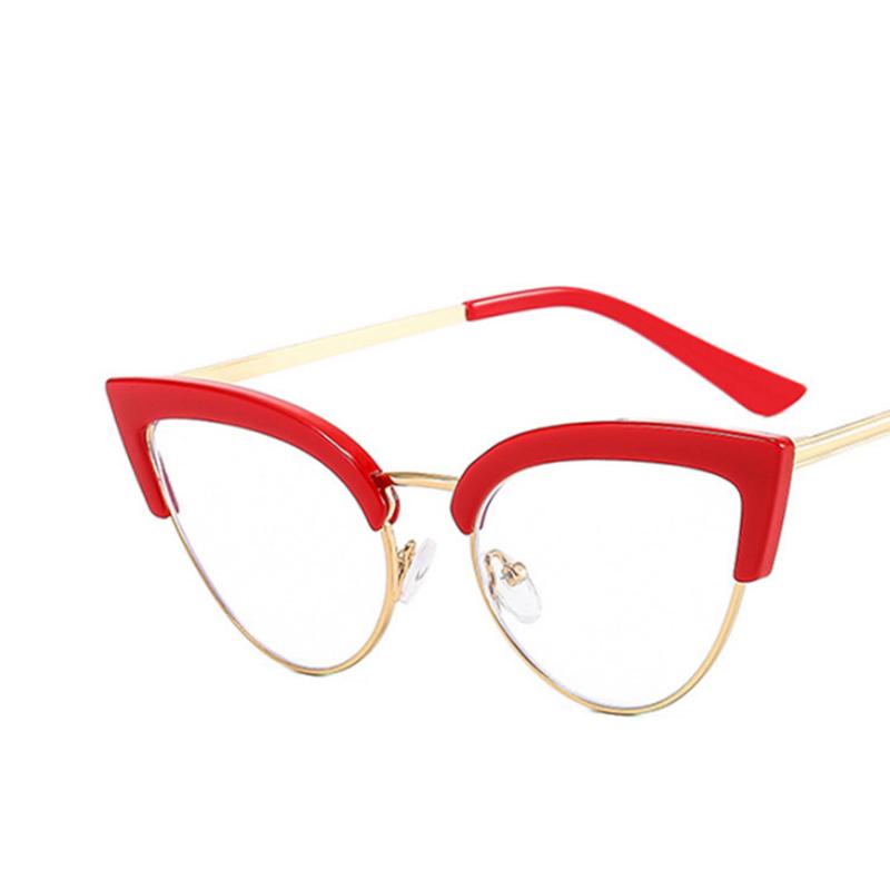 

Очки «Кошачий глаз» с полуметаллической оправой и прозрачными линзами Простые Очки для близоруких Очкарик Степень от -0.5 до -6.0 No degree 0 красный