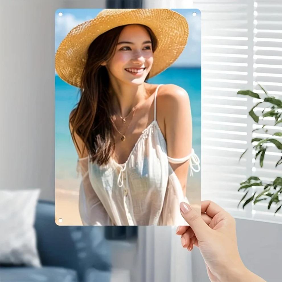 Vintage Beach Metal Sign - Woman In White Dress Wall Art for Home Decor, Durable 2D Flat Easy Hang Turquoise Waters Wall Decor