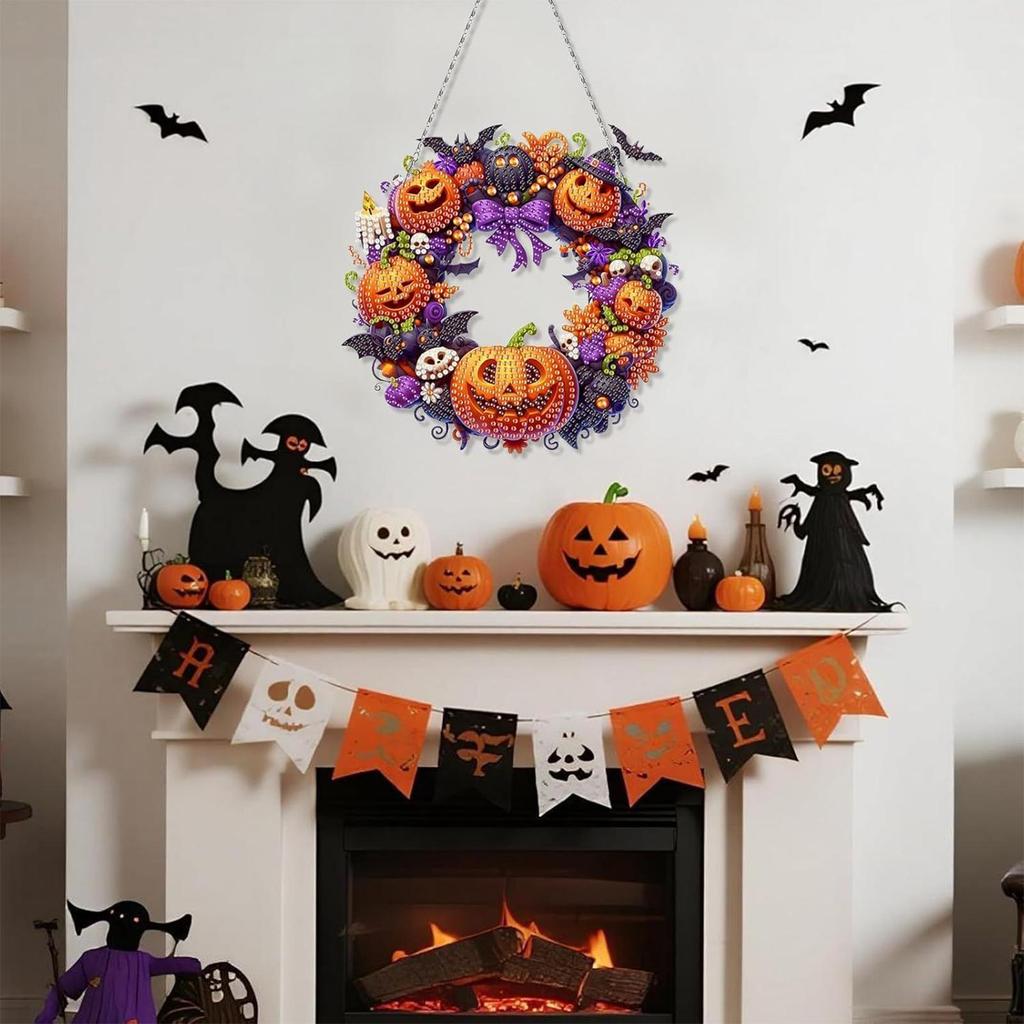 Strassmalerei Halloween-Kranz 2D Acryl Aufhängbare Fensterdekoration Strassmalerei Bastelset Für Schlafzimmer Arbeitszimmer