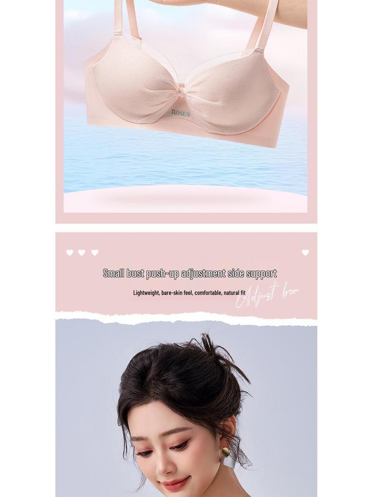 Women's Push-Up Bra: Wire-Free, Side Support, Thickened for Small Chest, Enhances Size, Prevents Sagging