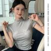 Korean Style Silver Bow Print Top: Women's Short Sleeve Round Neck, Summer Design