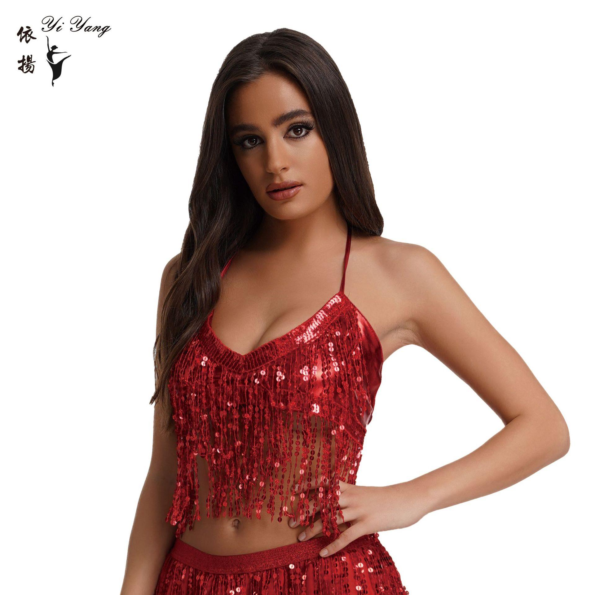 

Регулируемый ремень для танца живота, костюм для танца живота, бюстгальтер с подкладкой, топ с лямкой на шее, блестки, наряды для выступлений One size