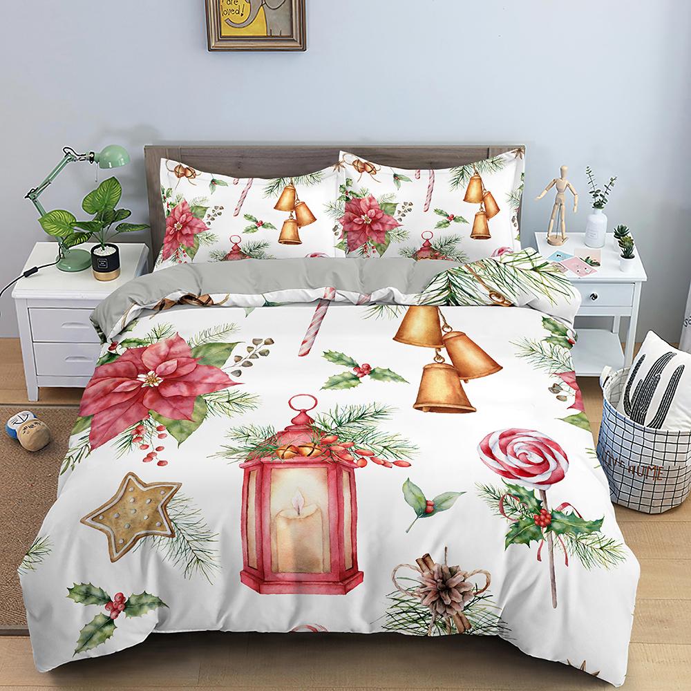 Merry Christmas King Queen Duvet Cover Xmas Bedding Set For Kid Santa Claus Quilt Cover Cartoon 2/3Pcs Polyester Comforter Cover