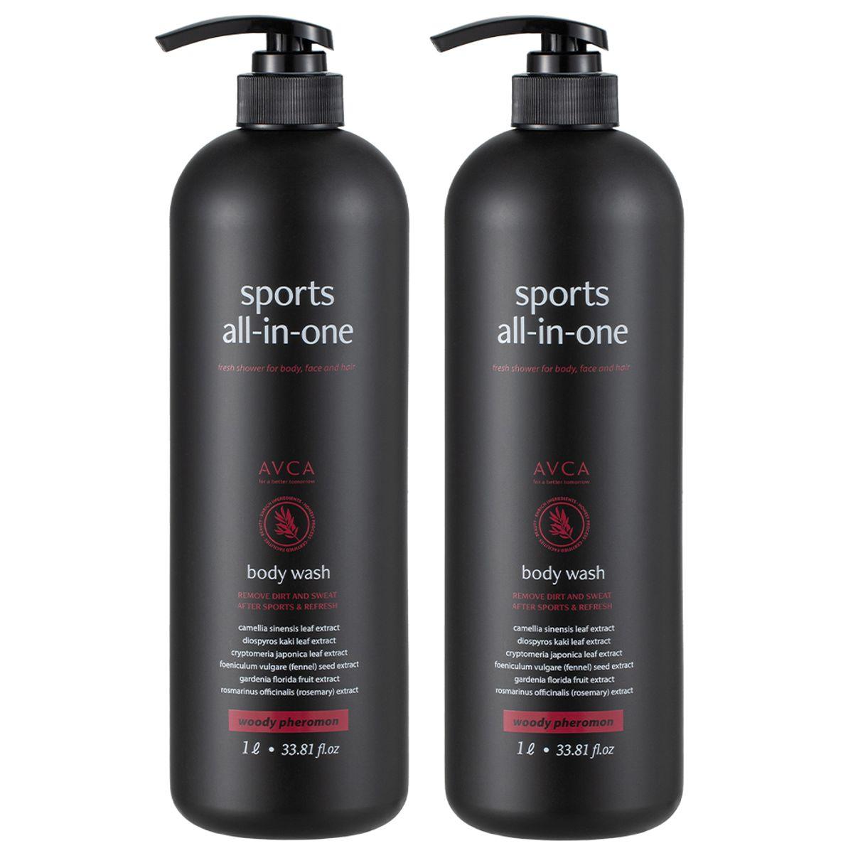 Sports All-in-One Perfumed Body Wash Woody Pheromone Scent 1000ml 2 Pieces