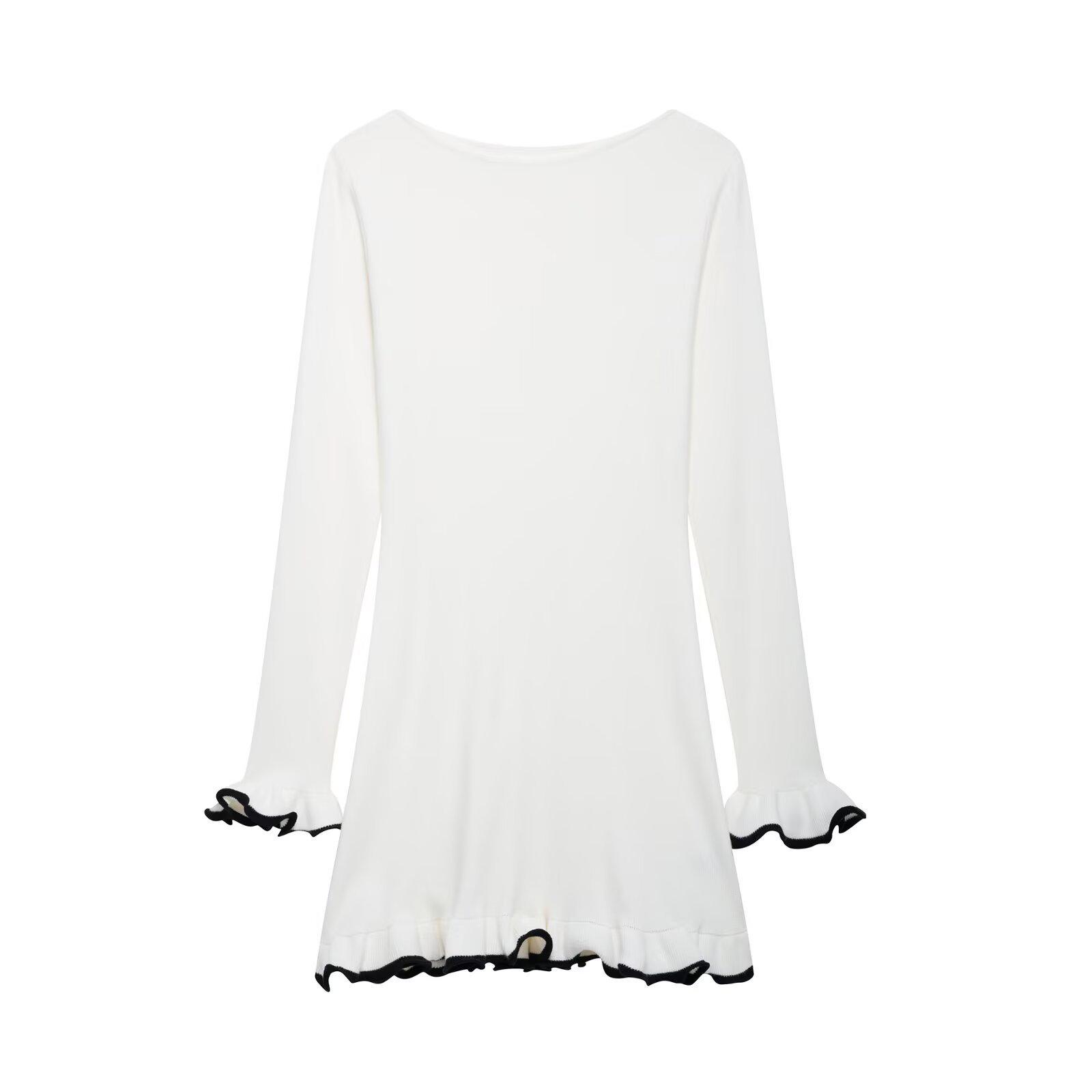 

Весна 2025 Женское вязаное платье в европейском и американском стиле с обработанным краем, длинным рукавом, готовое для вечеринки. S