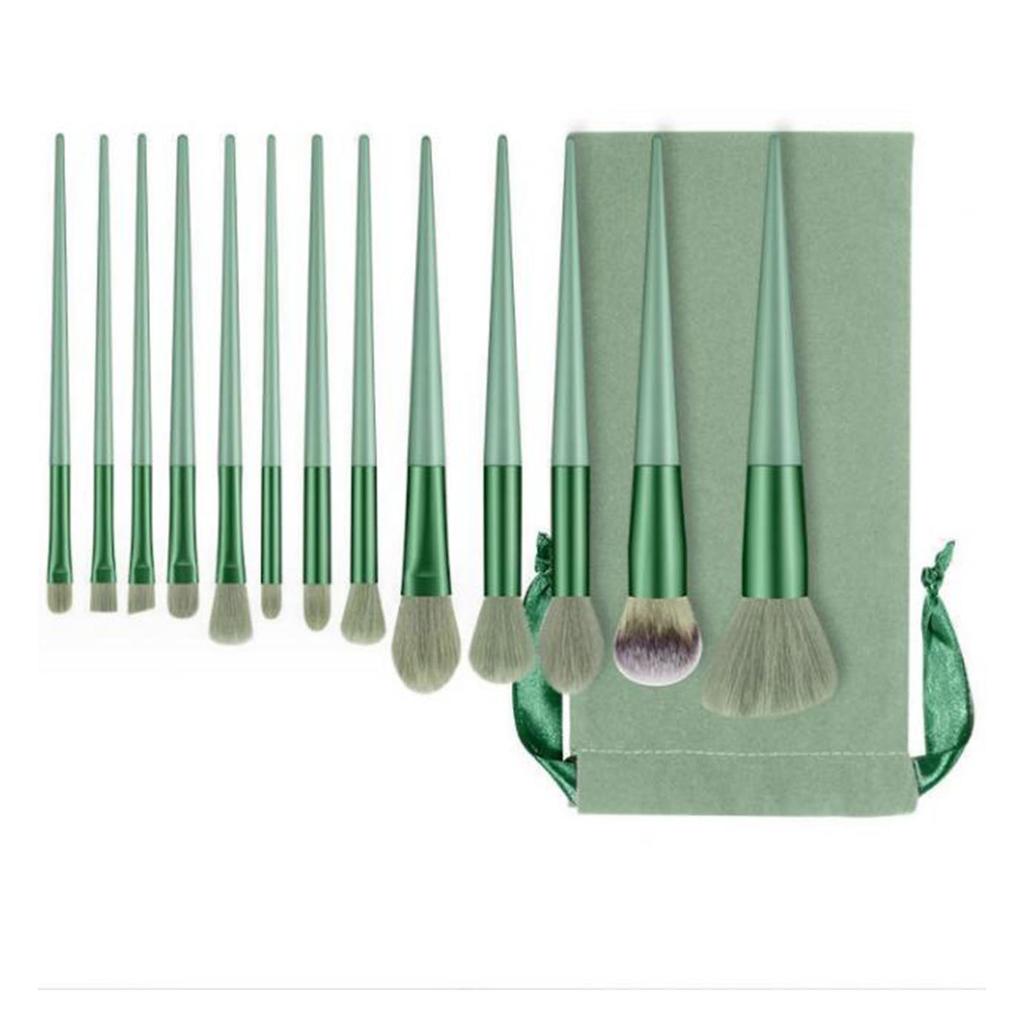 13pcs Makeup Brushes Set Synthetic Fiber Fluffy Strong Grasping Powder Eye Shadows Makeup Brushes Green