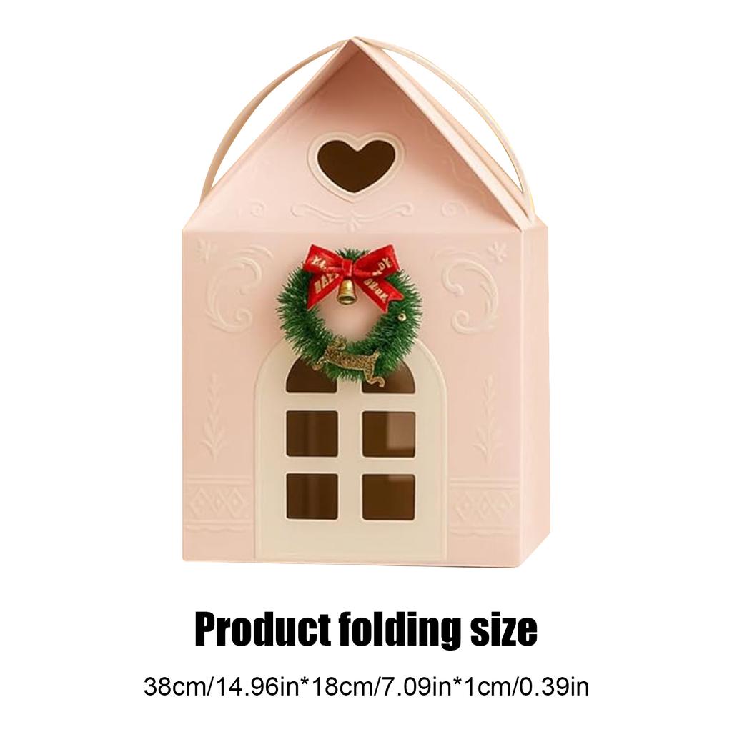 3D Christmas Gift Boxes with Handles Christmas Paper Gift Boxes House Shape Xmas Paper Candy Boxes for Christmas Party Decor