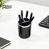 Pen Holder, Cylindrical Design Pencil Holder with Silver Edge Decoration, 3-Compartment Desktop Organizer for Pens Paper Clips Makeup Brushes
