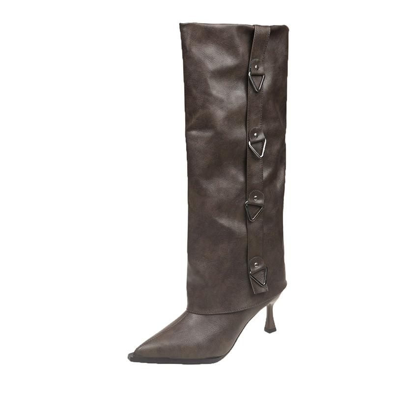 Knee-high Thin Heels Modern Slippers Spring/Autumn Slip-on Women's Shoes on Sale 2024 New Pointed Toe Punk Women's Boots