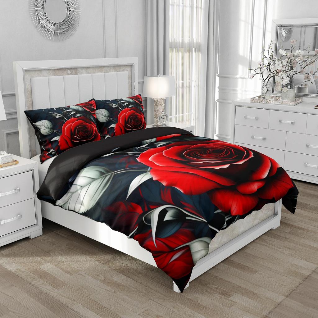 Red Roses Duvet Cover Set Queen Size King Full 3D Bedding Sets Flower Pillowcase Quilt/Comforter Cover Sets Linens Bed 140x200
