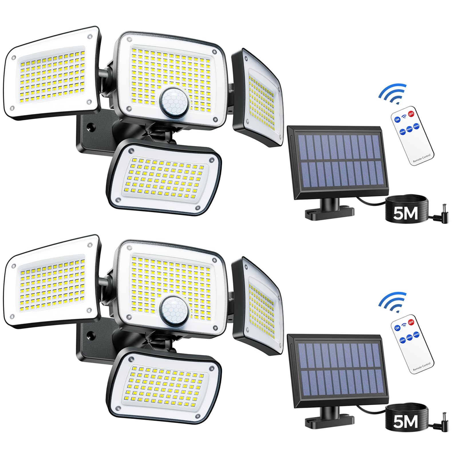 

Solar Light, Outdoor, Waterproof, Separate Sensor Light [333 LEDs, Motion Sensor, 4-Light, IP65 Waterproof, 5M Extension Cord], Automatic On, Bright,