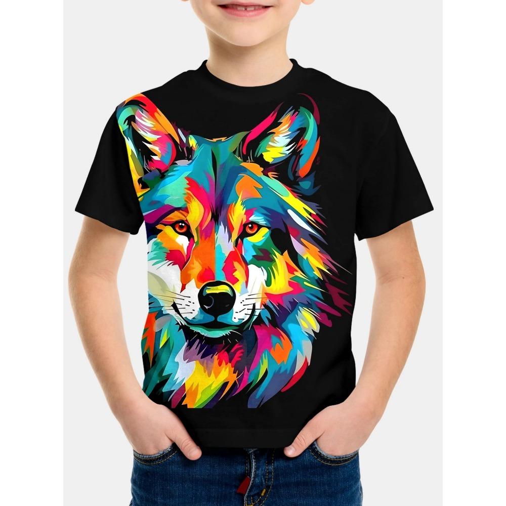Children's boy T-shirt, cool animal print children's clothing, short sleeved children's shirt, summer boy T-shirt, casual children's T-shirt