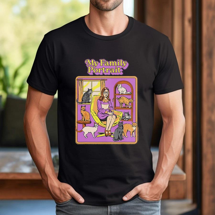 Family Portrait Cat Lady Sarcastic Retro Funny Adult Humor T-Shirt 4XL