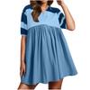 Women Babydoll Dress Striped Colorblock Pleated Oversized Short Sleeve Collar T-Shirt Dress